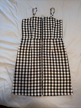 Forever 21 Black and White Gingham Zip-Front Mini Dress